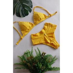 Brazilian Bikini Yellow set high waist bottom size L